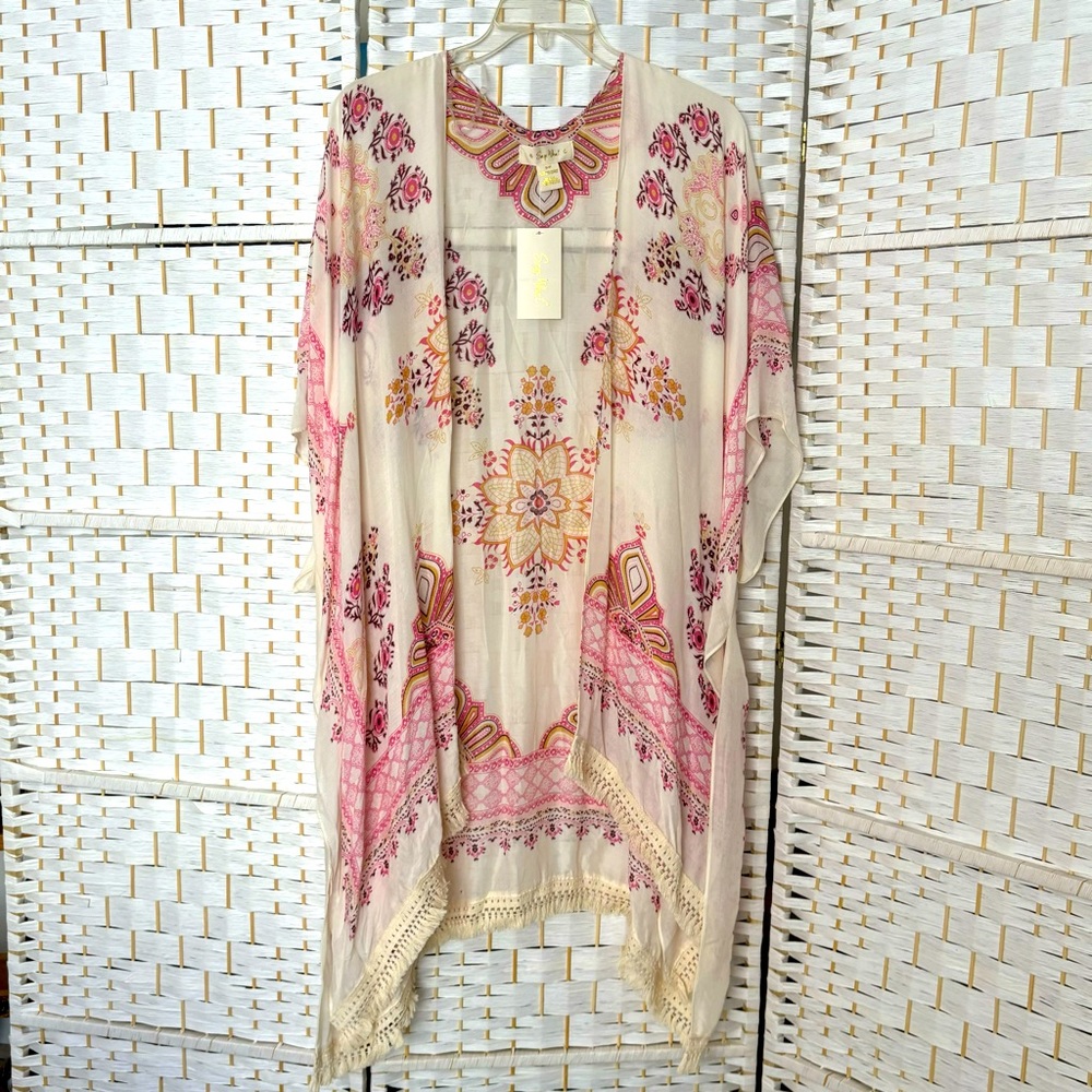 Boho long flowy sheer cover-up by Say What Size S/M pink and beige